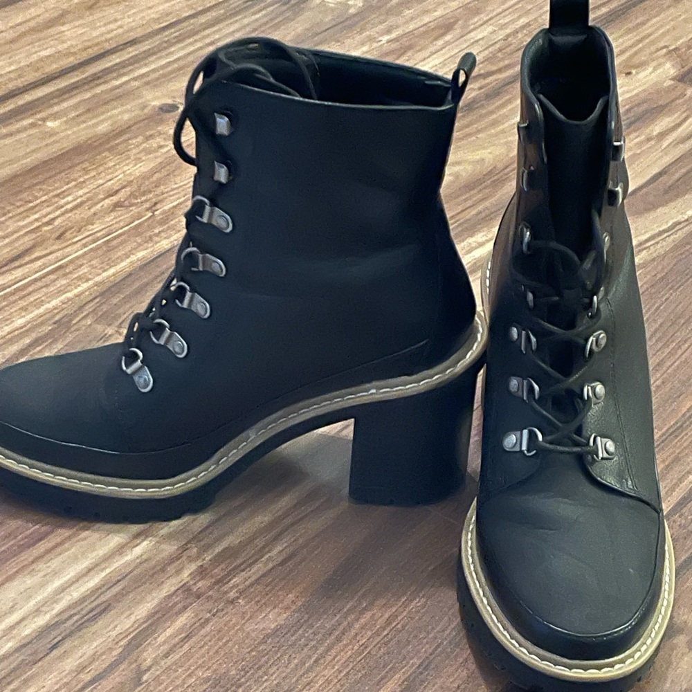 a new day Black Lace-Up Block Heel Ankle Boots